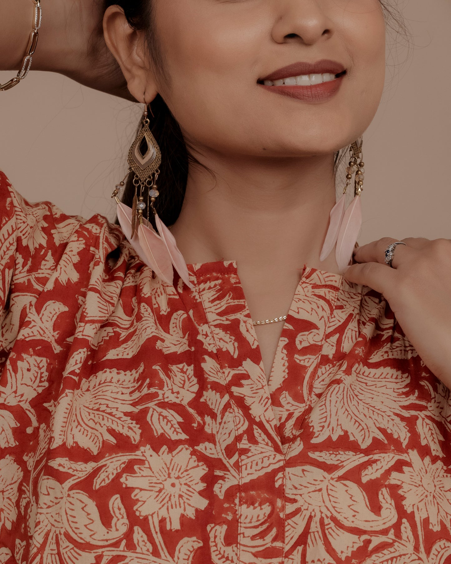 Red hand block sanganeri print top