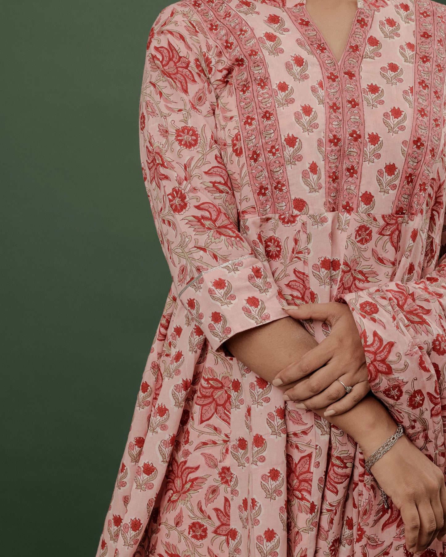 Pink Sanganeri Hand Block Printed Flared Top & Sharara Set