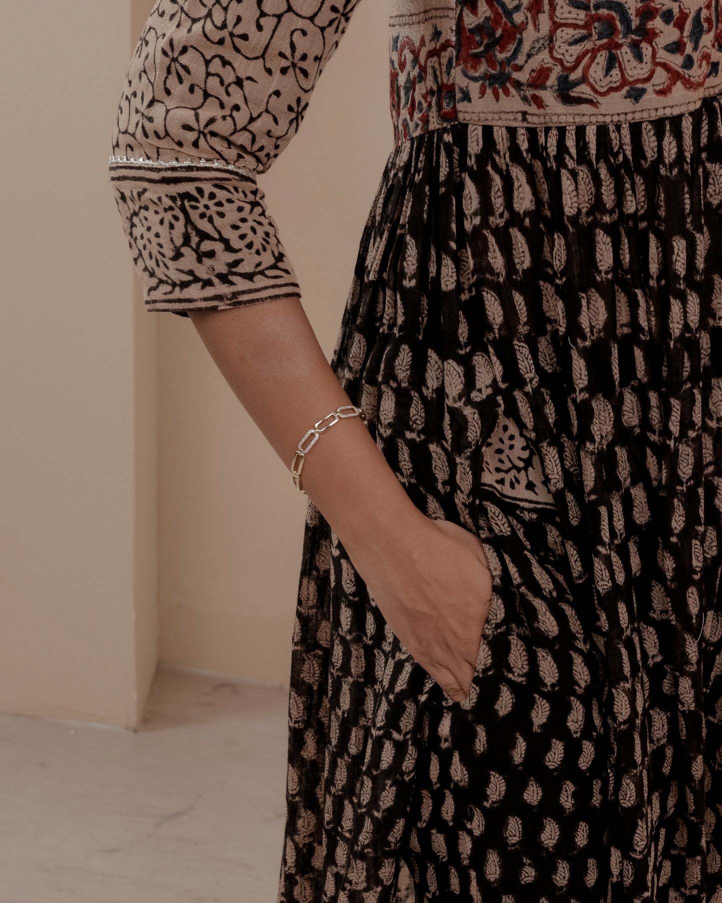 Black Ajrakh Hand Block Printed Linen Kurta Set