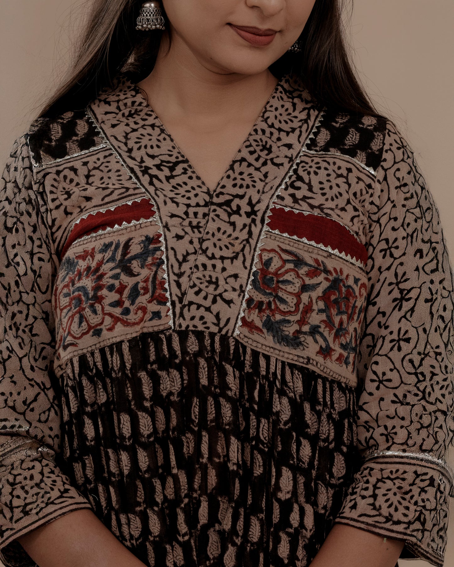Black Ajrakh Hand Block Printed Linen Kurta Set