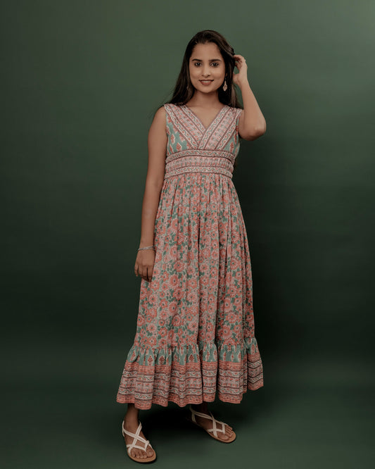Sanganeri Hand Block Printed Sleeveless Frock