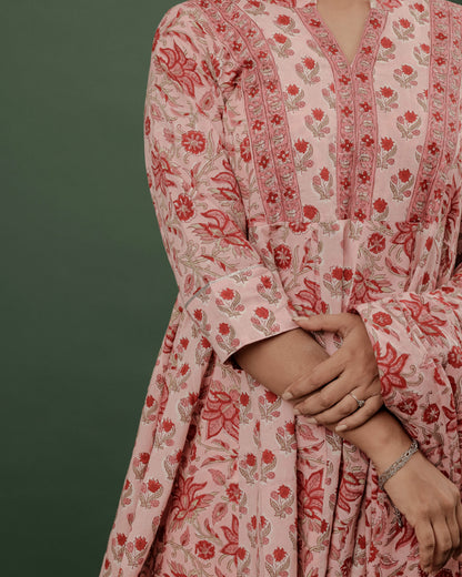 Pink Sanganeri Hand Block Printed Flared Top & Sharara Set