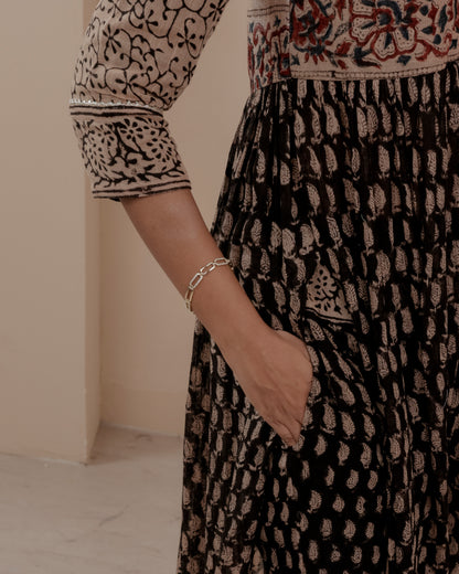 Black Ajrakh Hand Block Printed Linen Kurta Set