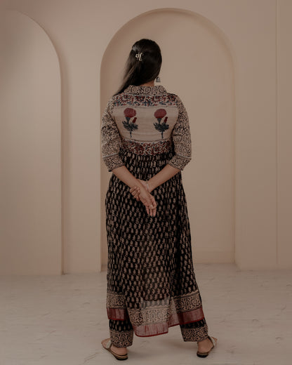 Black Ajrakh Hand Block Printed Linen Kurta Set